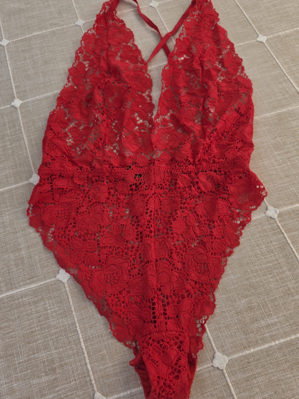 Victoria's Secret Red Floral Lace Plunge Bodysuit - Picture 2 of 5